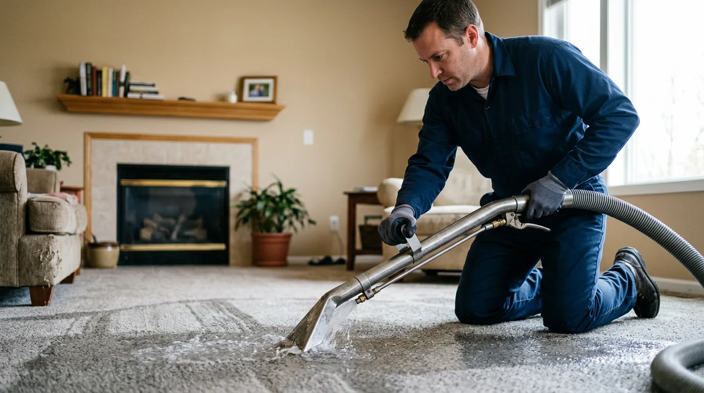 Water damage restoration technician working near Burrton, KS